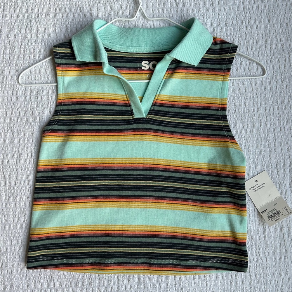 teal striped polo top
